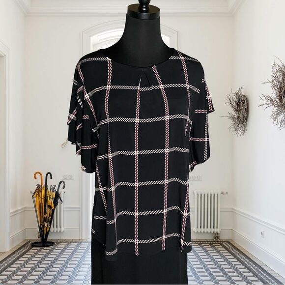 Liz Claiborne Career Double Ruffle Stretchy Black Blouse Petite XL - Picture 9 of 10